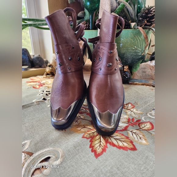 NWOT Free People Brown Lace-Up Boots with Silver Accents - Picture 5 of 11